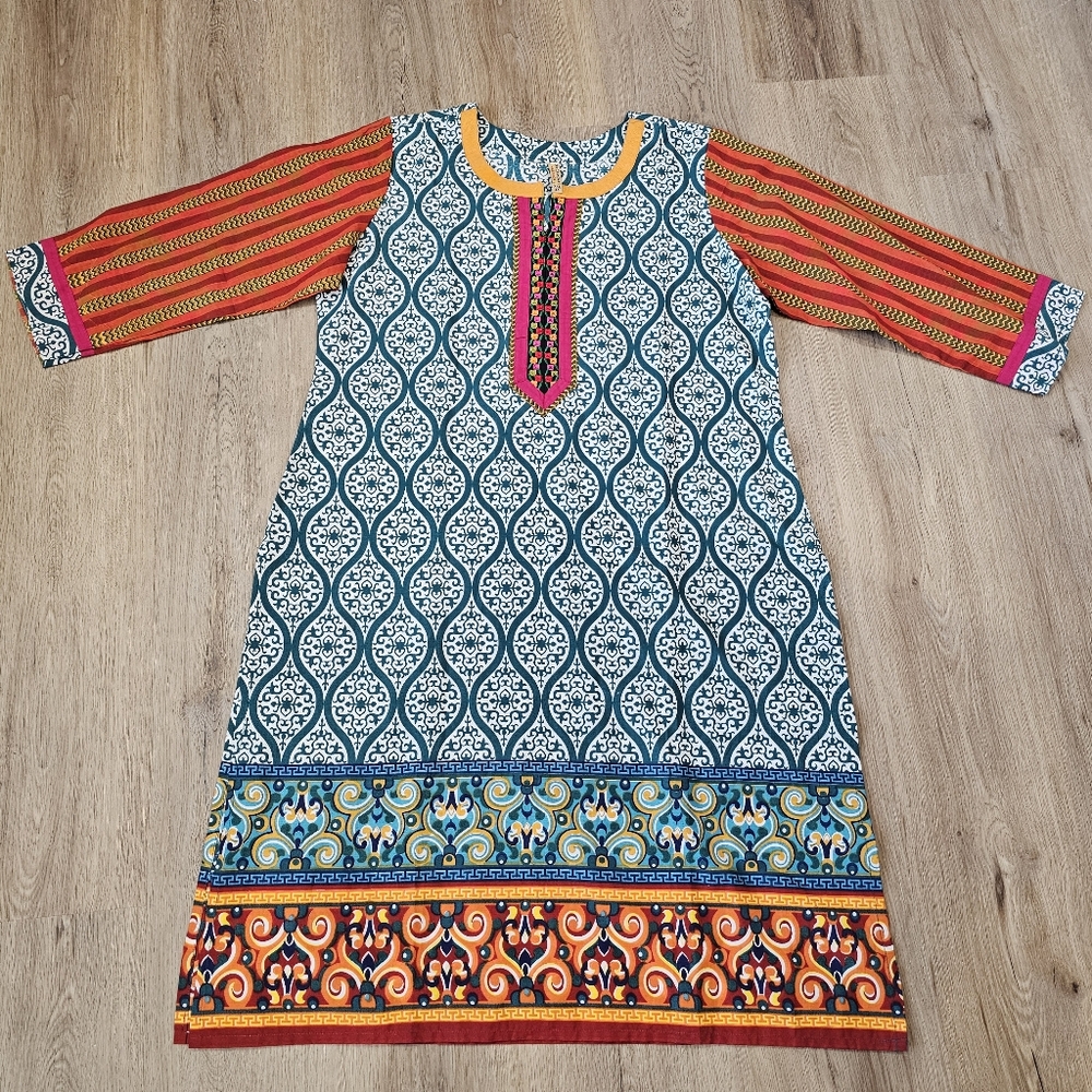 NWOT Colorful Printed Embroidered Kurta Kurti Shirt Dress Made in India